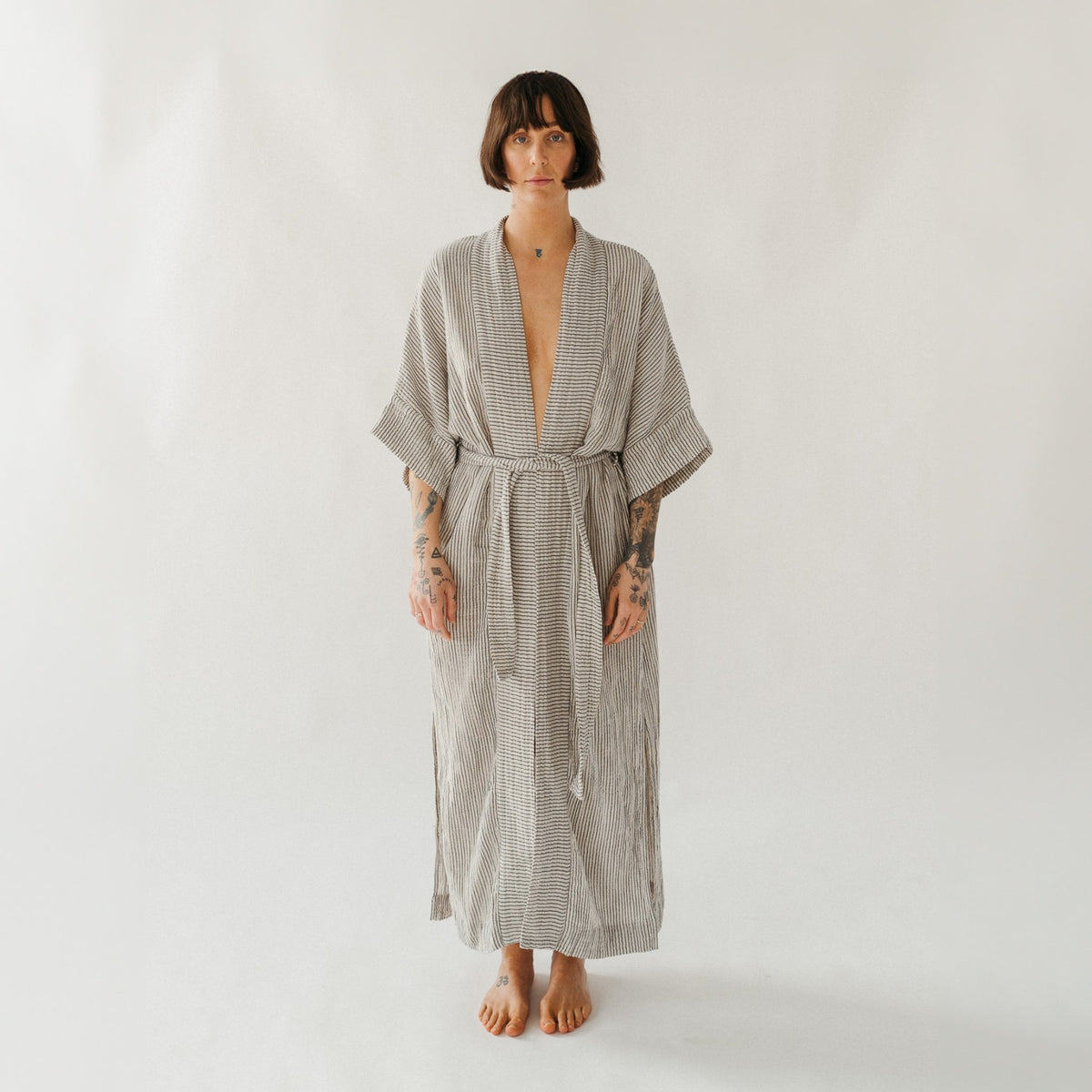 Striped Crinkle Cotton Robe - One Sized