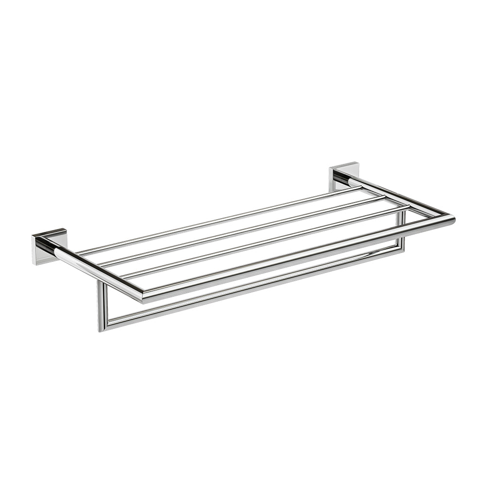 Crater Towel Shelf With Bar - Chrome