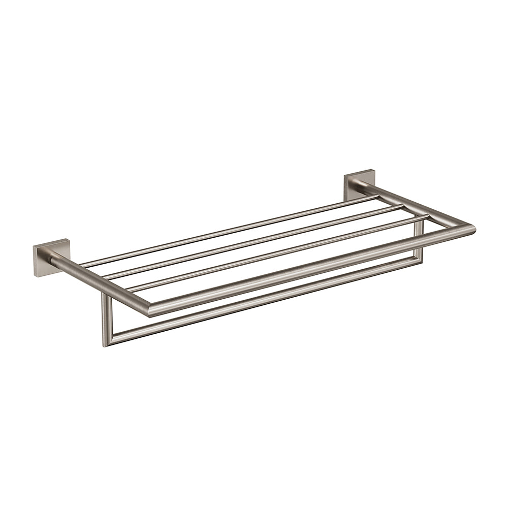 Crater Towel Shelf With Bar - Brushed Nickel
