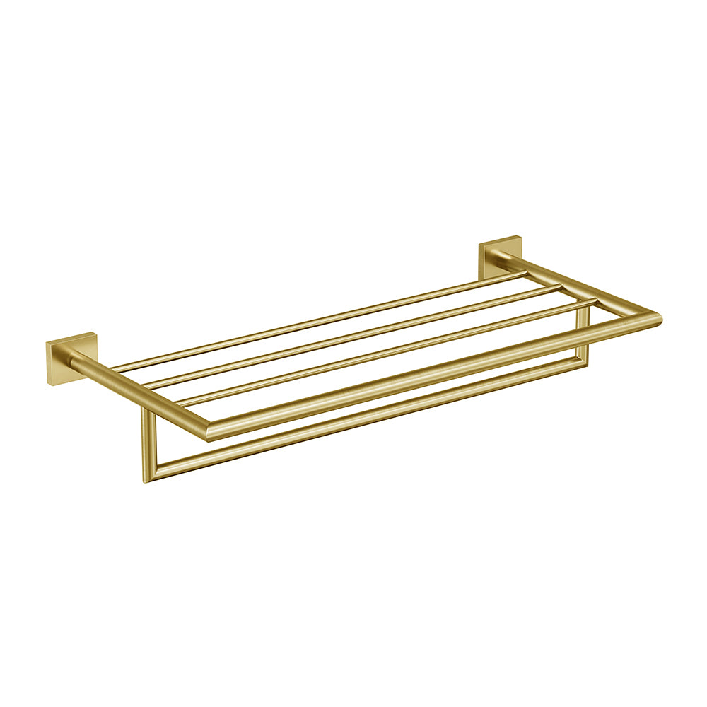 Crater Towel Shelf With Bar - Brushed Gold