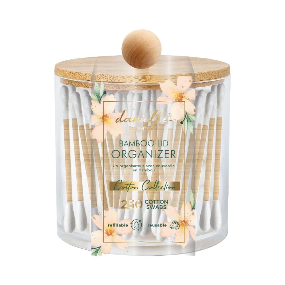 Bamboo Lid Cotton Swab Organizer (250-Count)