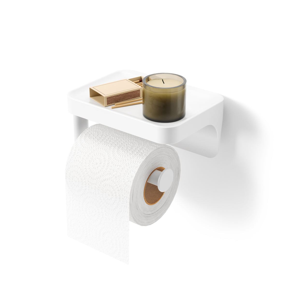 Flex Adhesive Toilet Paper Holder & Shelf – White