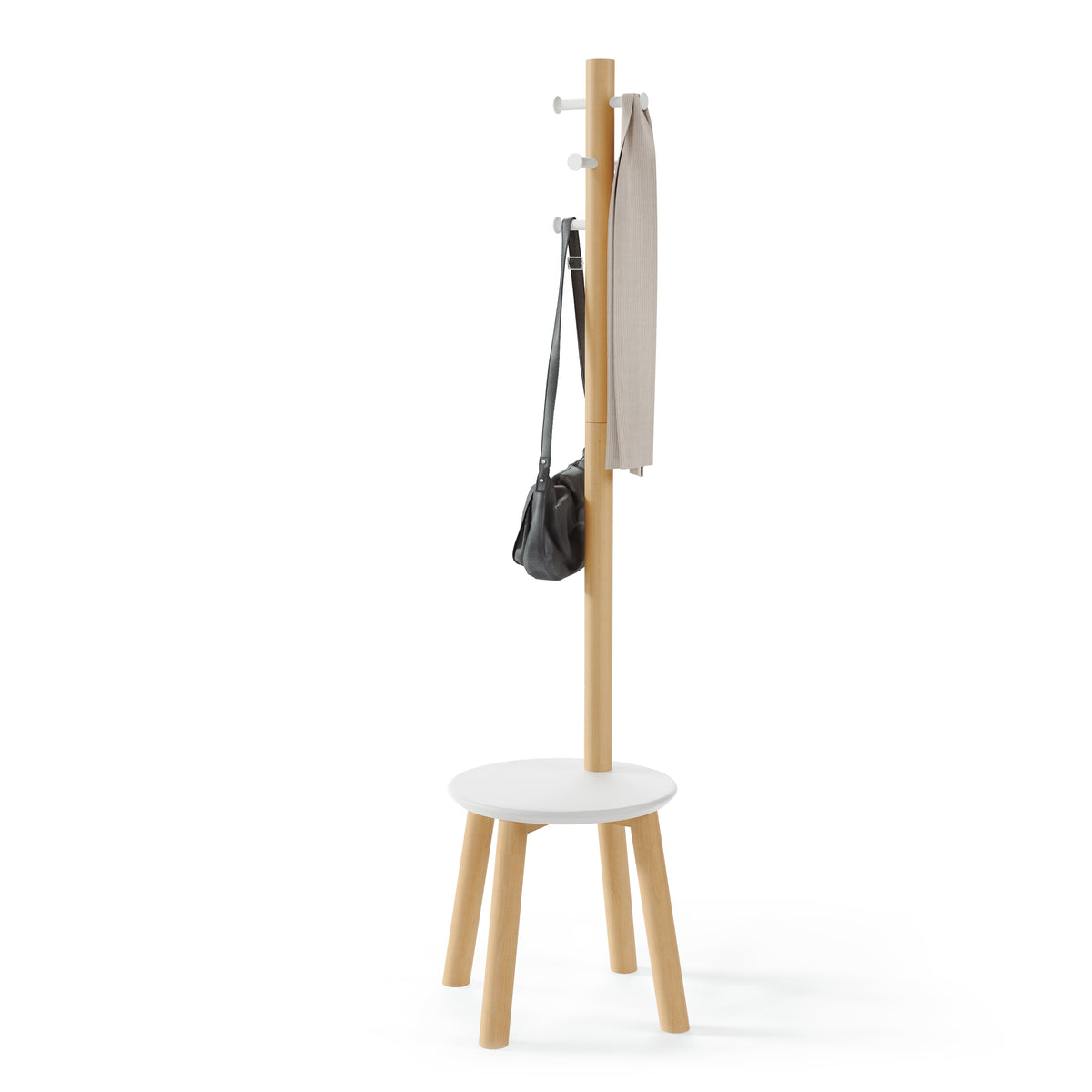 Pillar Stool and Coatrack – White/Natural